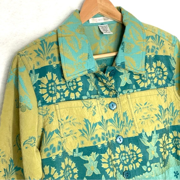Erin London Jacket Button Front Floral Shimmer Long Sleeve Size Small - Picture 2 of 11